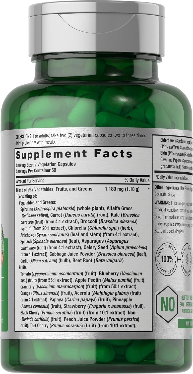 Horbäach Mega Fruits and Veggies Supplement | 100 Capsules | Vegetarian, Non-GM and Gluten-free - görsel 2