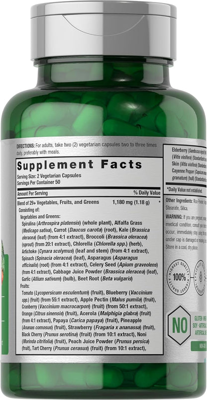 Horbäach Mega Fruits and Veggies Supplement | 100 Capsules | Vegetarian, Non-GM and Gluten-free