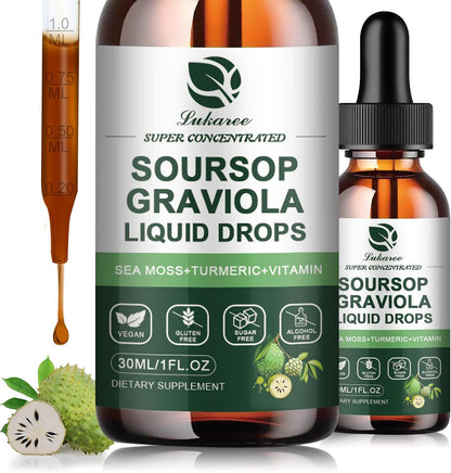(2 Pack) Soursop Graviola Leaf Extract Liquid Drop Plus Pure Botanical Sea Moss for Cell Support & Regeneration, Immunity and Gut Health, Soursop Bitters Liquid – Full Texture, Pineapple Flavour, 30 ml
