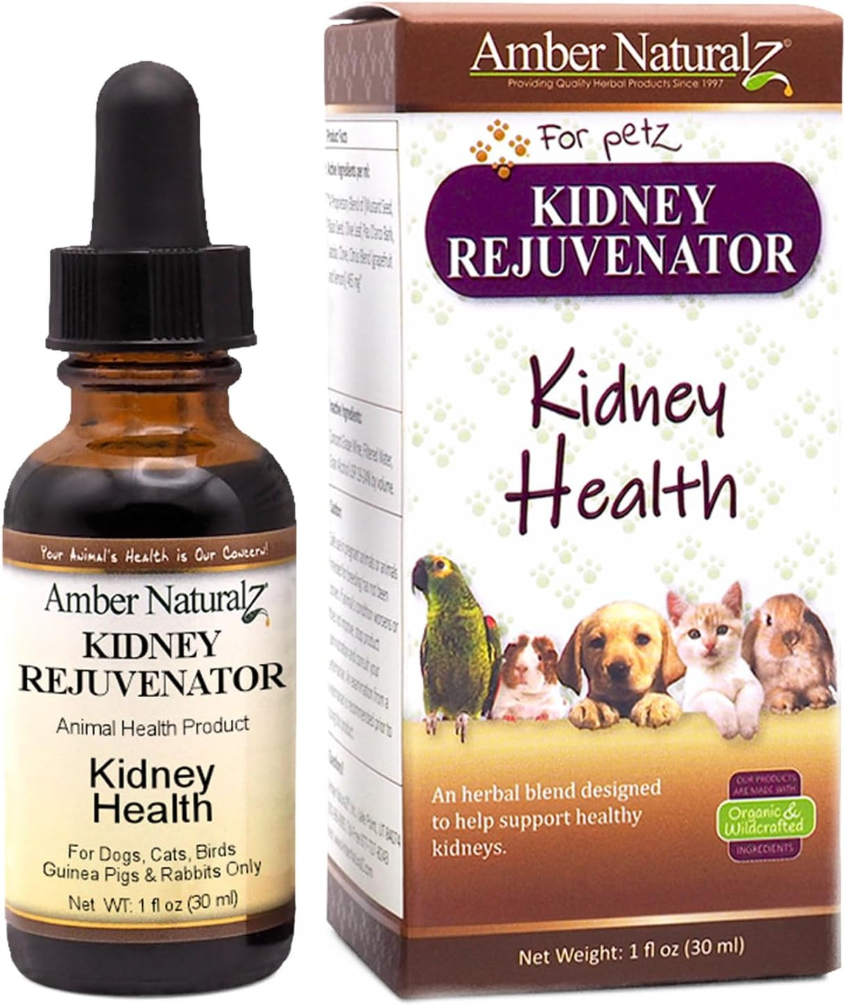 Amber NaturalZ Kidney Rejuvenator Herbal Supplement for Dogs, Cats, Birds, Rabbits, and Guinea Pigs | Supports Normal Kidney Function | Natural Aid for Kidney Health – 30 ml - görsel 1