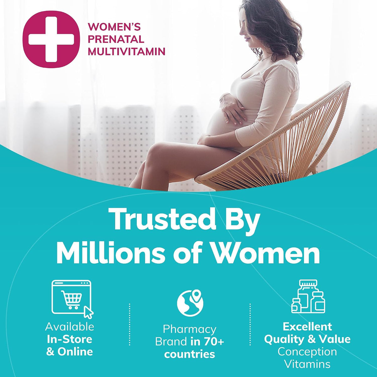 Conceive Plus Prenatal Vitamins for Women – Multivitamin with Folic Acid, DHA, Choline, Iron – Vegan, Non-GMO – 60 Capsules - görsel 2