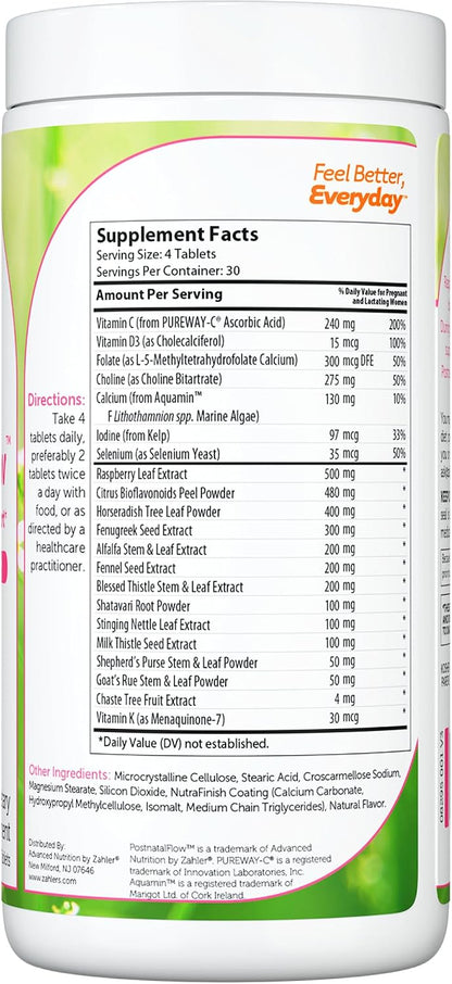 Zahler Postnatal Flow - Advanced Breastfeeding Support, 120 Tablets