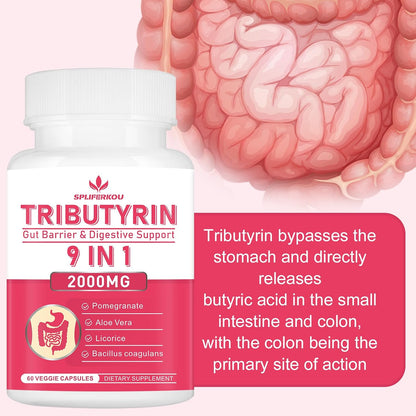 Tributyrin Gut Health Supplement – Butyrate Complex with Aloe & Probiotics, 60 Vegan Capsules