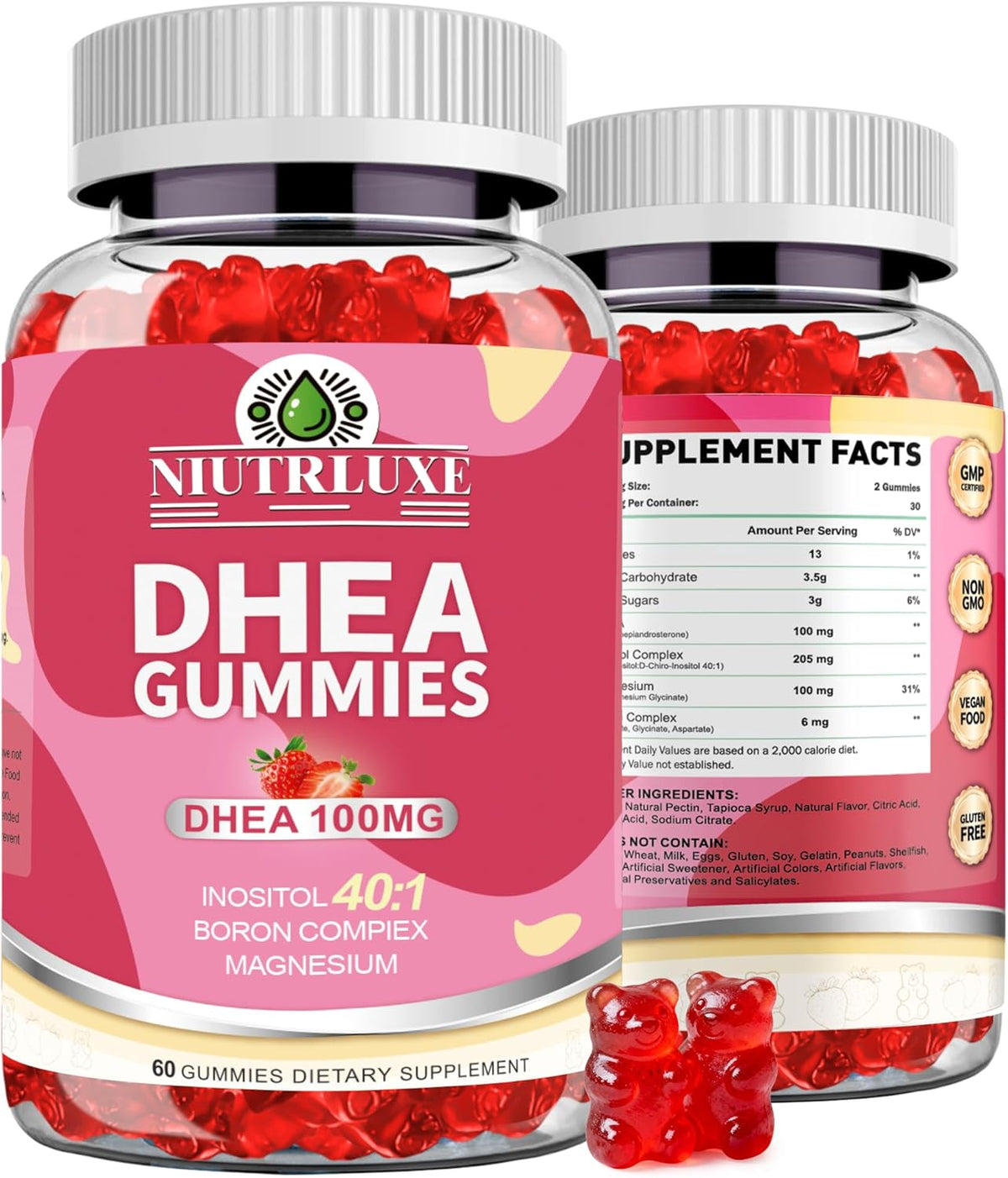 DHEA Gummies for Women | DHEA Supplement | 100mg/50mg Chewable with Boron, Inositol and Magnesium | Pro-Ageing, Ovarian Support, Sleep Support | Vegan | 60 Gummies - görsel 1
