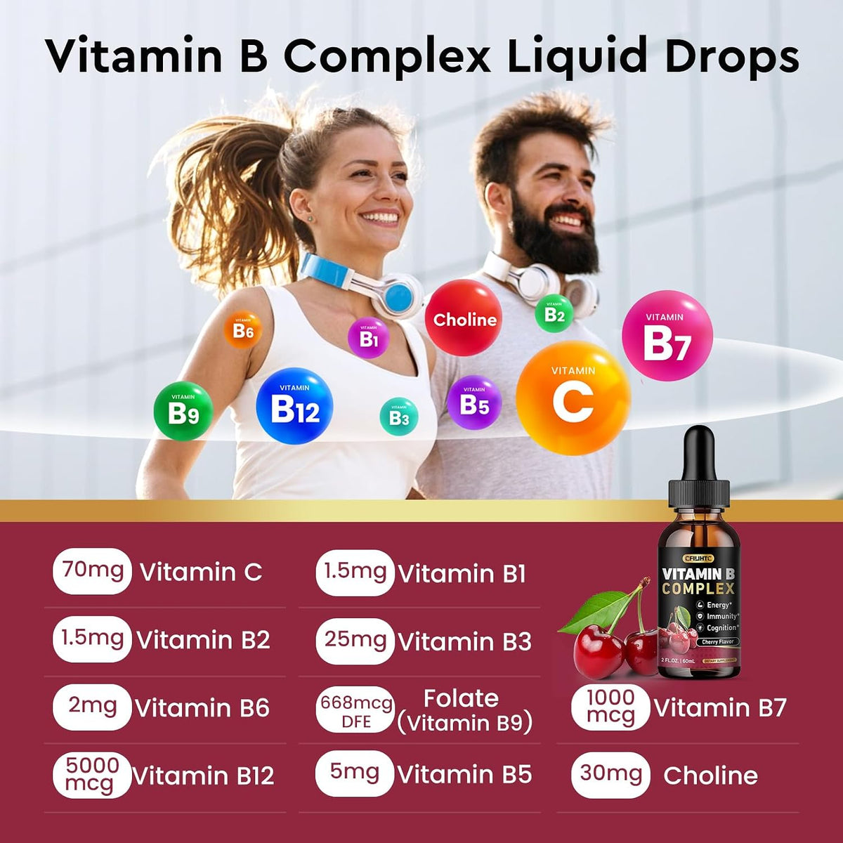 CFILIHTC Vitamin B Complex Liquid Drops – Methylated B12, Biotin, Cherry Flavour - görsel 4