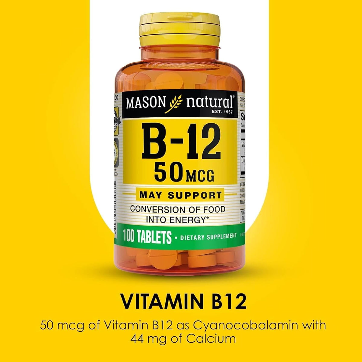 MASON NATURAL Vitamin B12 50 mcg with Calcium, 100 Tablets - görsel 4