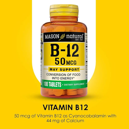 MASON NATURAL Vitamin B12 50 mcg with Calcium, 100 Tablets