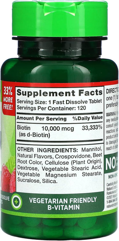 Nature's Truth Maximum Biotin 10,000 mcg Fast Dissolve Tabs Berry - 120 ct, Pack of 2