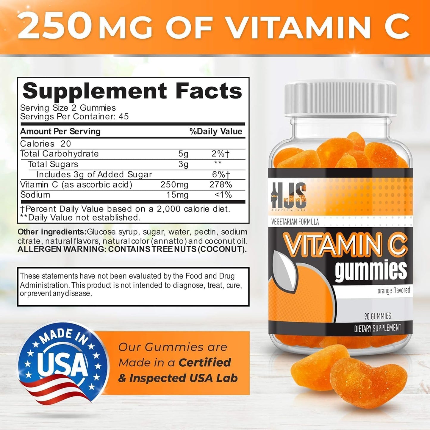 HJS Supplements Vitamin C Gummies - Orange Flavour, 1000mg, 90 Count - görsel 4