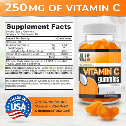 HJS Supplements Vitamin C Gummies - Orange Flavour, 1000mg, 90 Count