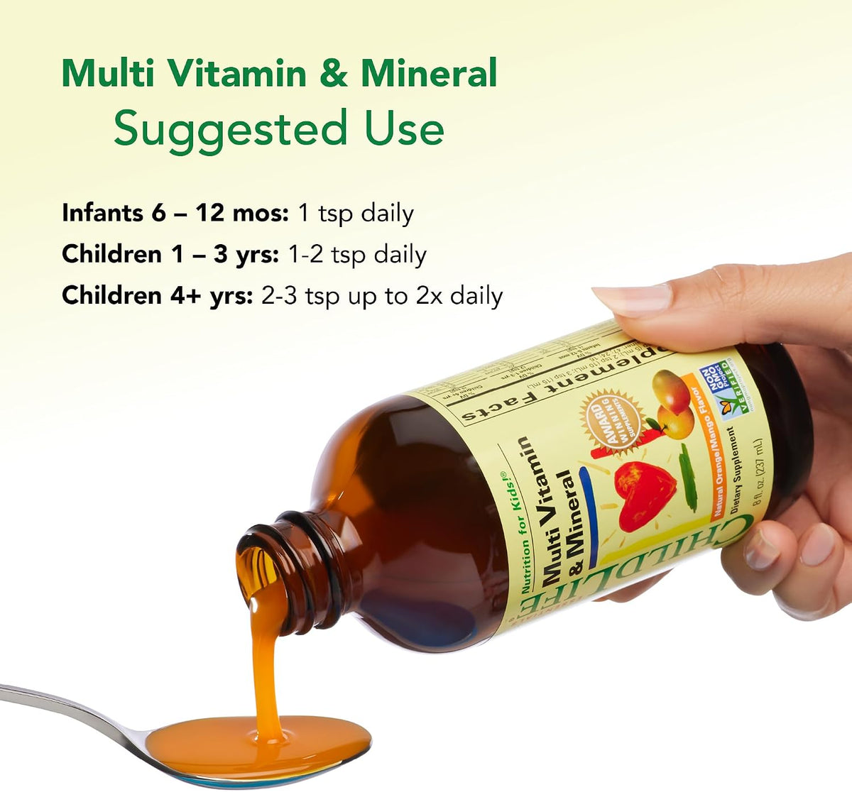 CHILDLIFE ESSENTIALS Kids Multivitamin & Mineral - Liquid Multivitamin for Children, Natural Orange & Mango Flavour, 237 ml (Pack of 2) - görsel 7