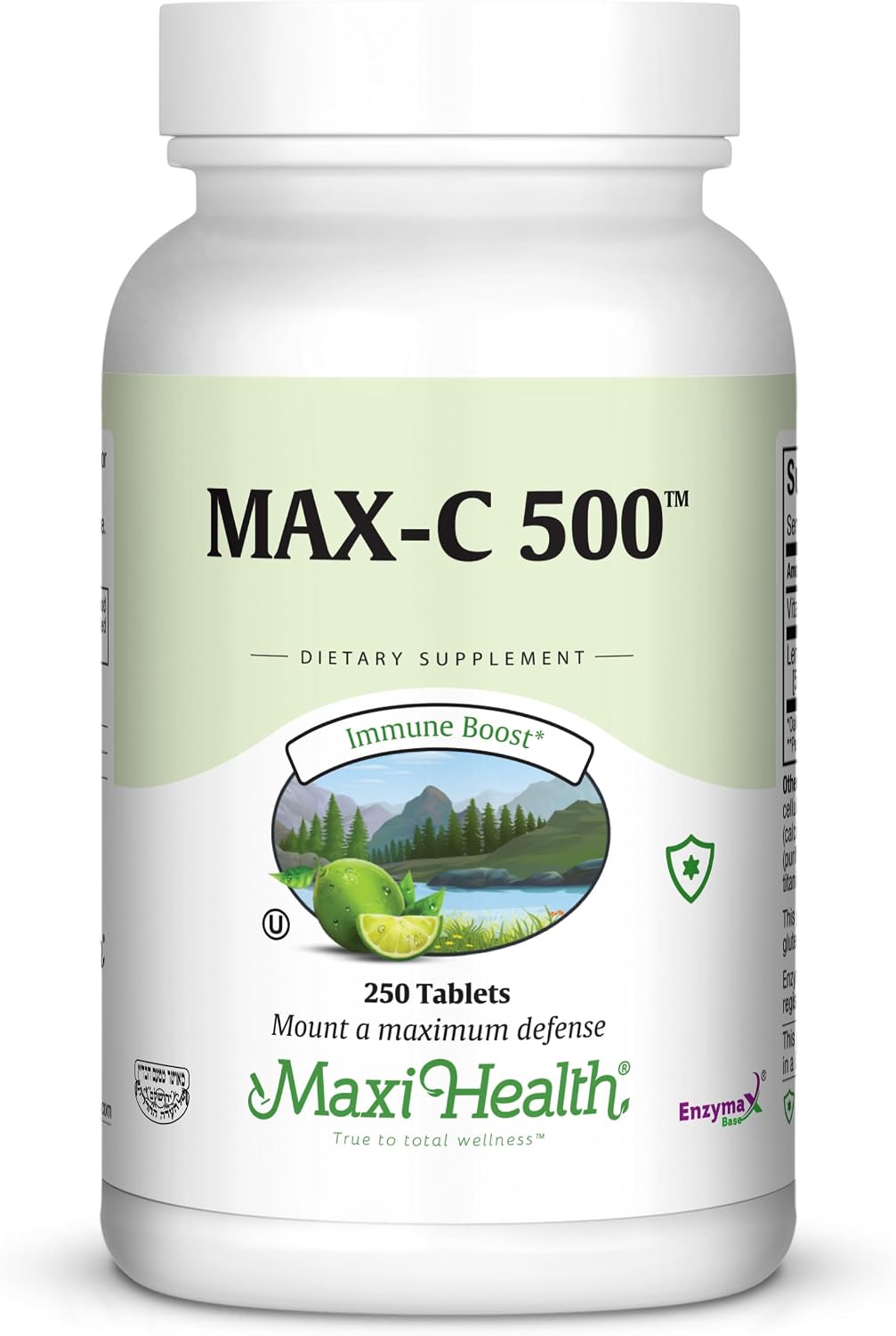 Maxi Health Max-C 500 Vitamin C Supplement – Vitamin C 500mg with Lemon Bioflavonoids Complex for Immune & Antioxidant Support – Vegan, Kosher – 250 Tablets - görsel 1
