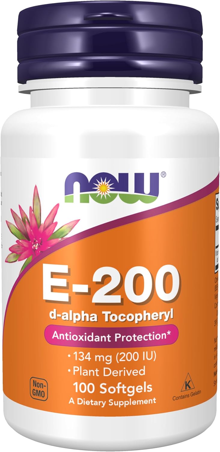 NOW Foods Vitamin E 200 IU, D-Alpha Tocopheryl, 100 Softgels - görsel 1