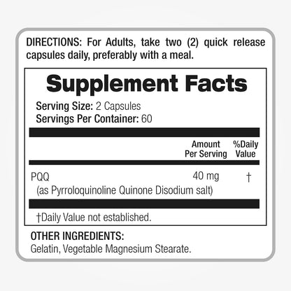 FITO MEDIC'S Lab PQQ Supplement – 40 mg Pyrroloquinoline Quinone, 120 Capsules, Ultra-High Absorption