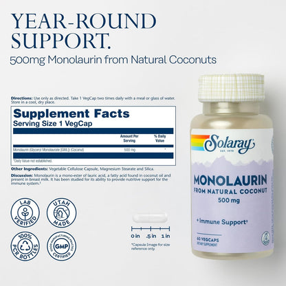 Solaray Monolaurin 500mg - 60 Vegetable Capsules