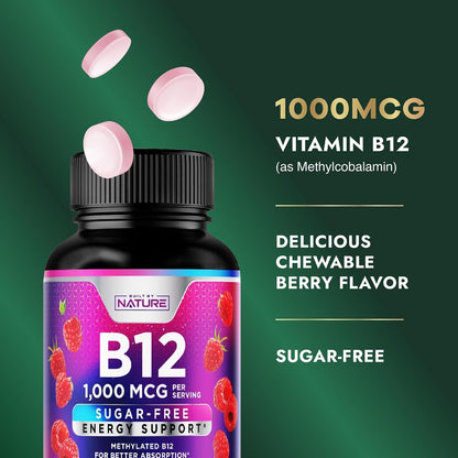 Built by Nature Vitamin B12 1000 mcg Methylcobalamin Sublingual Tablets - Berry Flavour, 120 Count