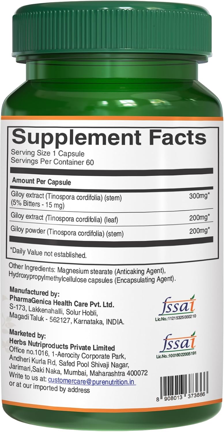 Pure Nutrition Giloy Guduchi Extract 700mg Capsule – 60-Day Supply - görsel 4