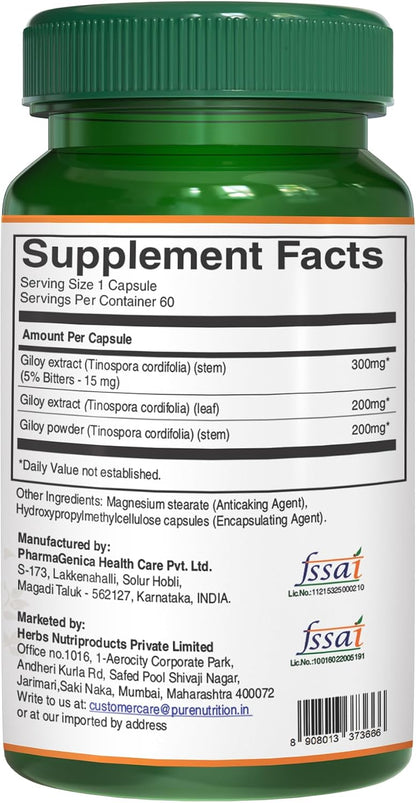 Pure Nutrition Giloy Guduchi Extract 700mg Capsule – 60-Day Supply