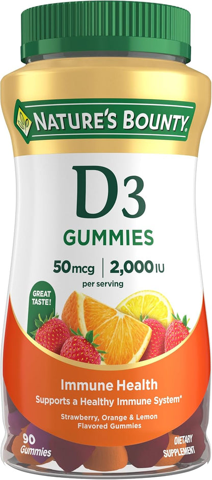 Nature's Bounty Vitamin D3 Gummies, 2000 IU, Mixed Fruit Flavour, 90 Gummies