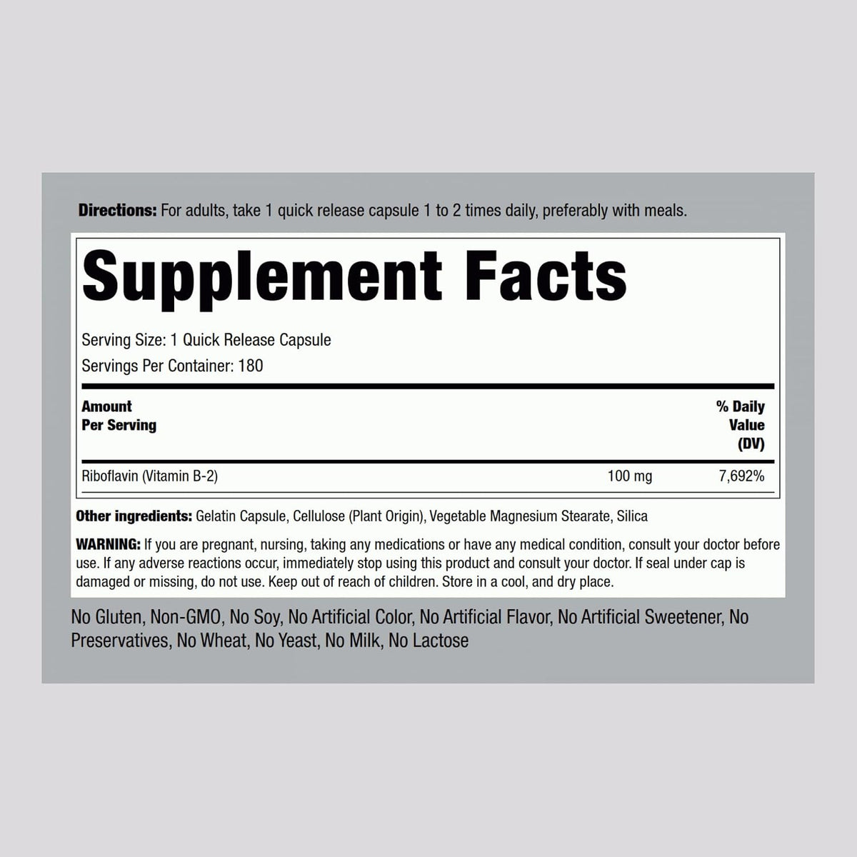 Piping Rock Vitamin B2 100mg | 180 Vegetarian Capsules (Riboflavin) - görsel 2