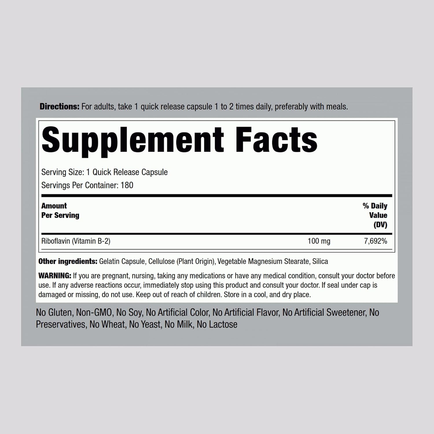 Piping Rock Vitamin B2 100mg | 180 Vegetarian Capsules (Riboflavin) - görsel 2