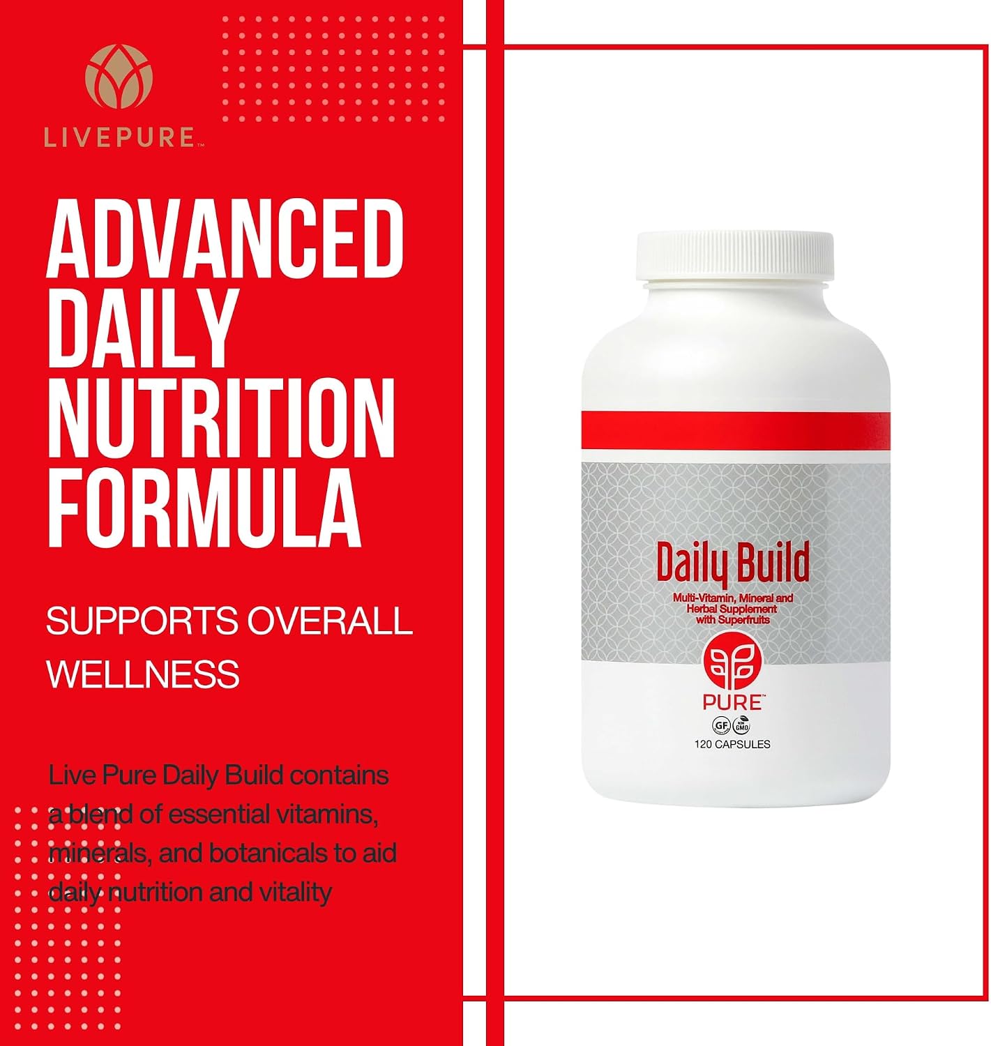 PURE Daily Build | 120 Capsules | Advanced Multivitamin Supplement with Essential Vitamins, Minerals and Superfruits - görsel 2