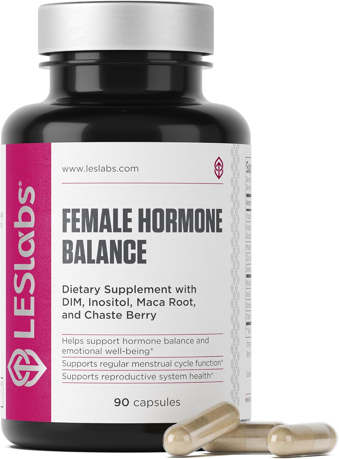 LES Labs Female Hormone Balance Supplement - Hormone Support for Women with Inositol, DIM, Vitex, Chaste Tree, Vitamin B6 and Folate, Menstrual Cycle and Fertility Support, 90 Capsules, Non-GMO - görsel 1