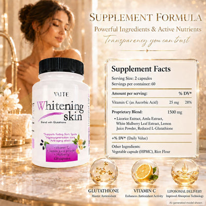 VAITE Glutathione Skin Brightening Capsules - Antioxidant & Radiance Support (120 Capsules)