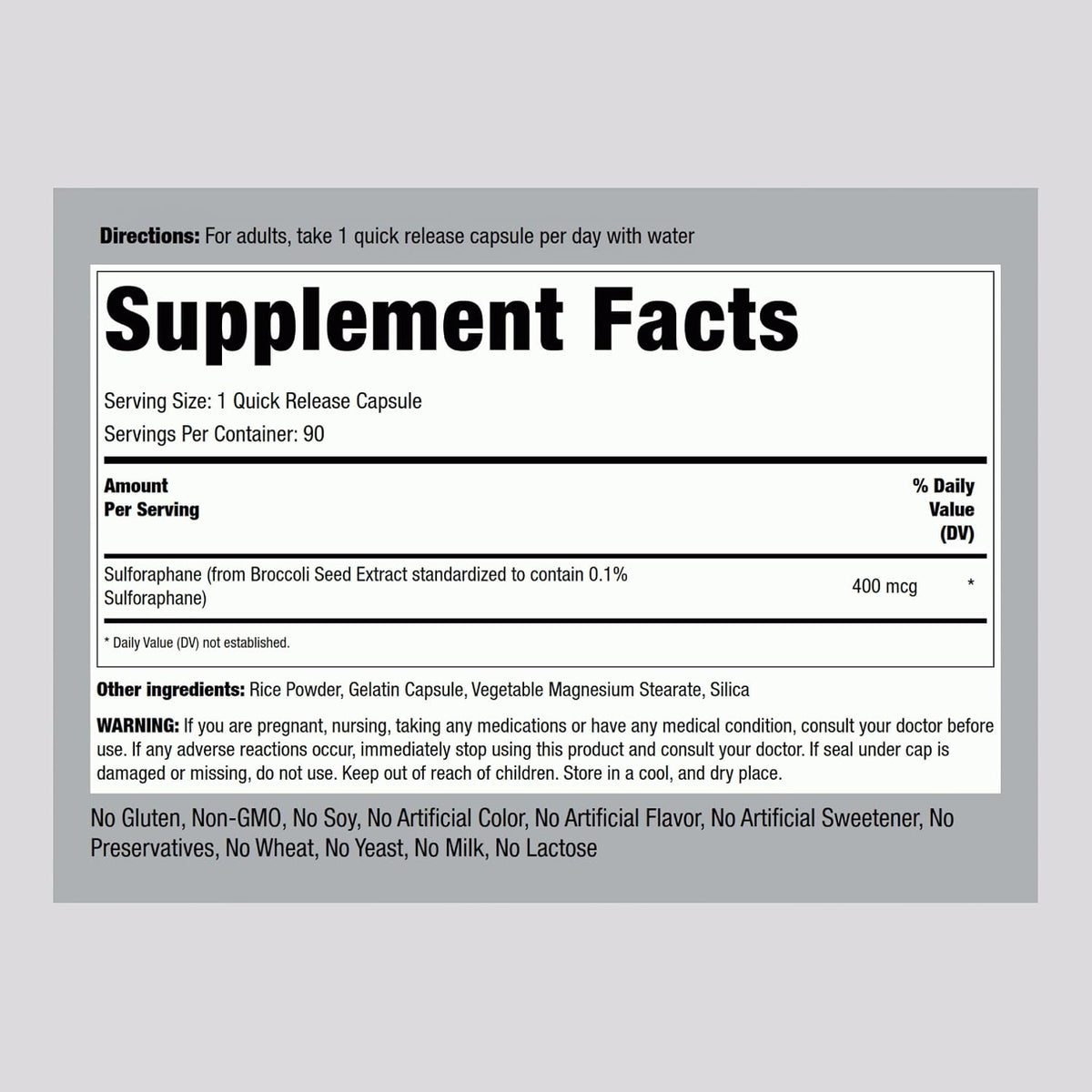 Piping Rock Sulforaphane Food Supplement Capsules, 400mcg, 90 Capsules - görsel 2
