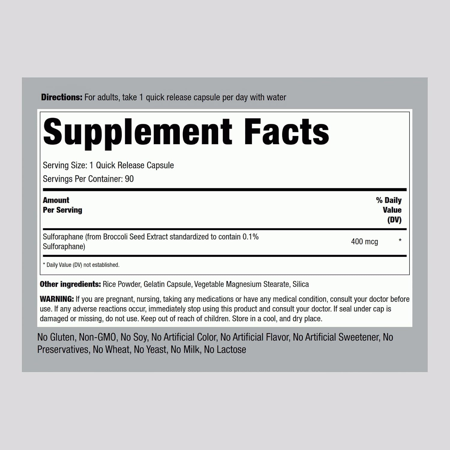 Piping Rock Sulforaphane Food Supplement Capsules, 400mcg, 90 Capsules - görsel 2