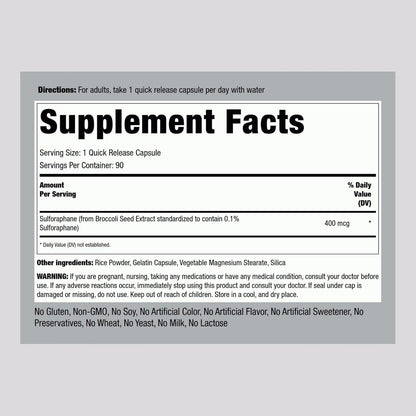 Piping Rock Sulforaphane Food Supplement Capsules, 400mcg, 90 Capsules