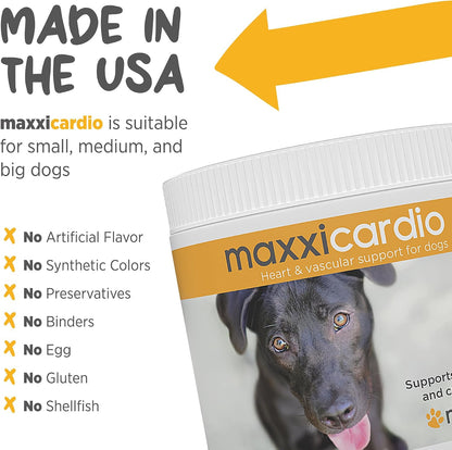 maxxicardio Heart Support for Dogs (Small Size) – Taurine + L-Carnitine + Hawthorn + Ginkgo – Helps Support Circulation, Energy & Stamina – Easy Mix Powder – Made in USA – 90g