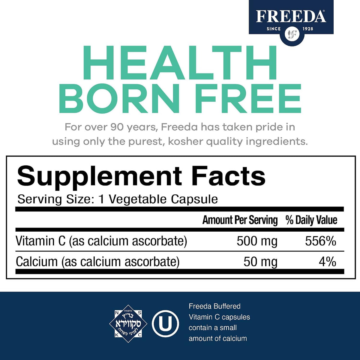 FREEDA Vitamin C - Buffered Vitamin C 500mg - Kosher Vegan Capsules (250 Count) - görsel 4