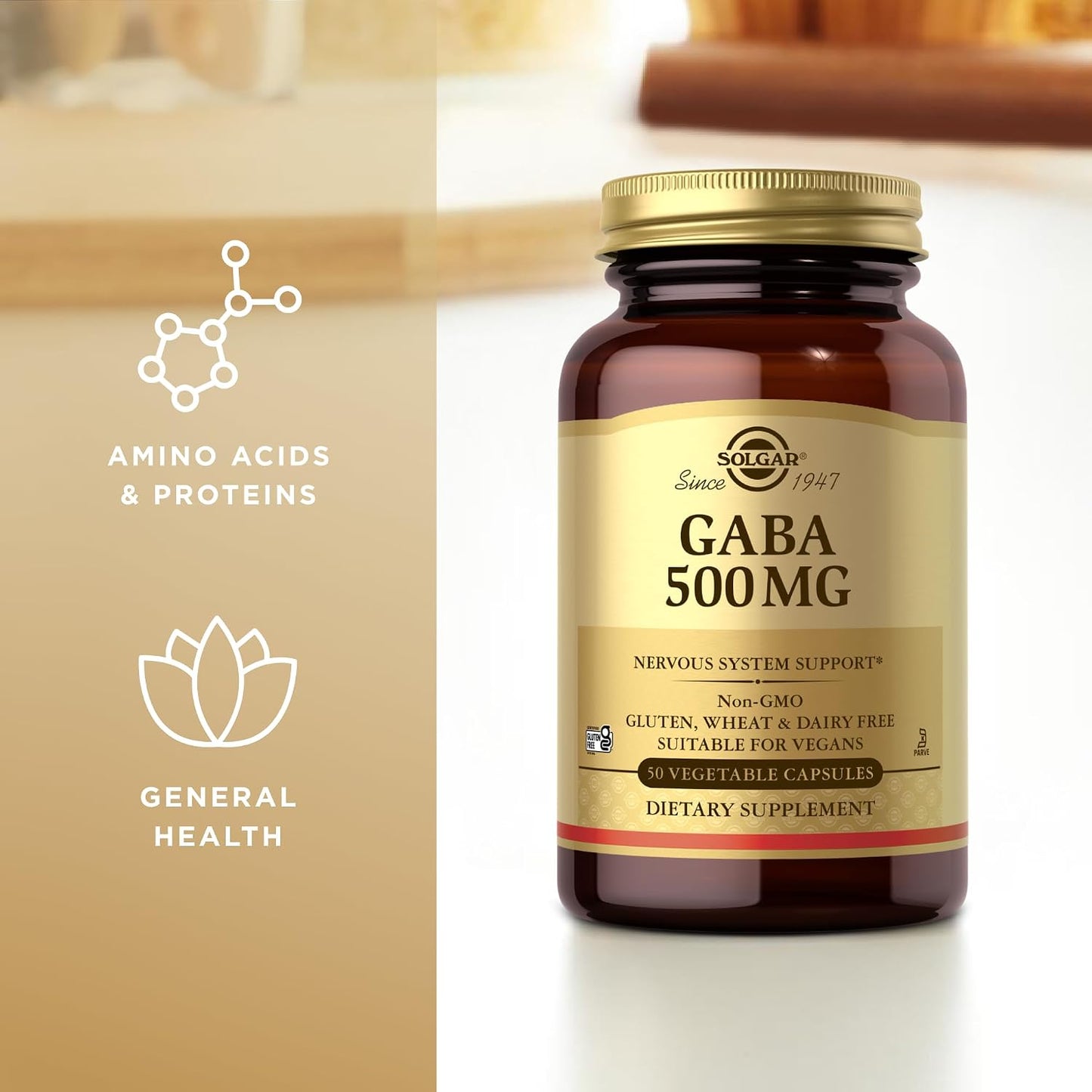 Solgar GABA 500 mg, 50 Vegetable Capsules - Relaxation & Nervous System Support - görsel 4