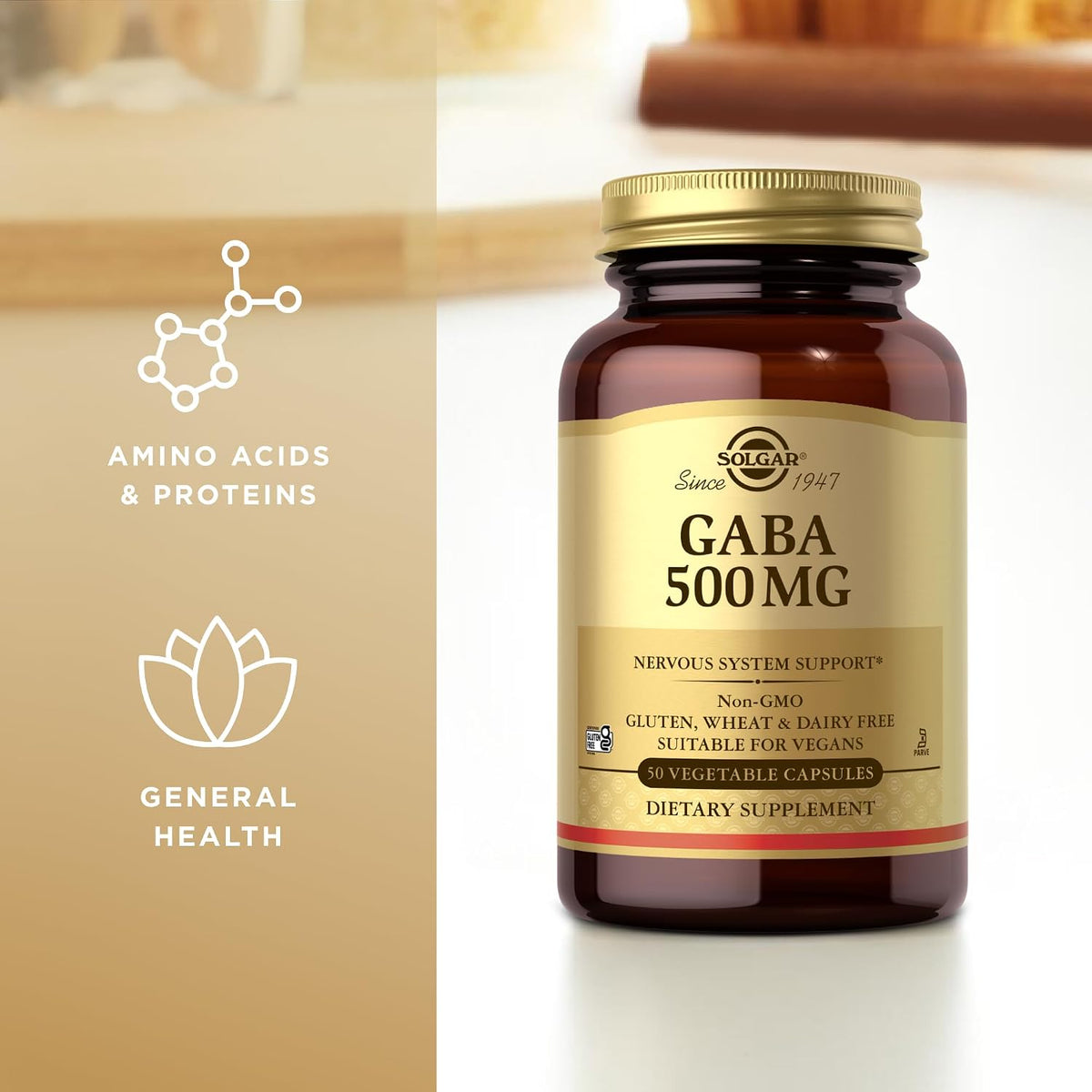 Solgar GABA 500 mg, 50 Vegetable Capsules - Relaxation & Nervous System Support - görsel 4