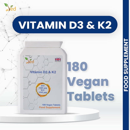 VED Vitamin D3 and K2 Supplement | 100 mcg D3 & 100 mcg K2 | Vegan | 180 Tablets (6-Month Supply)