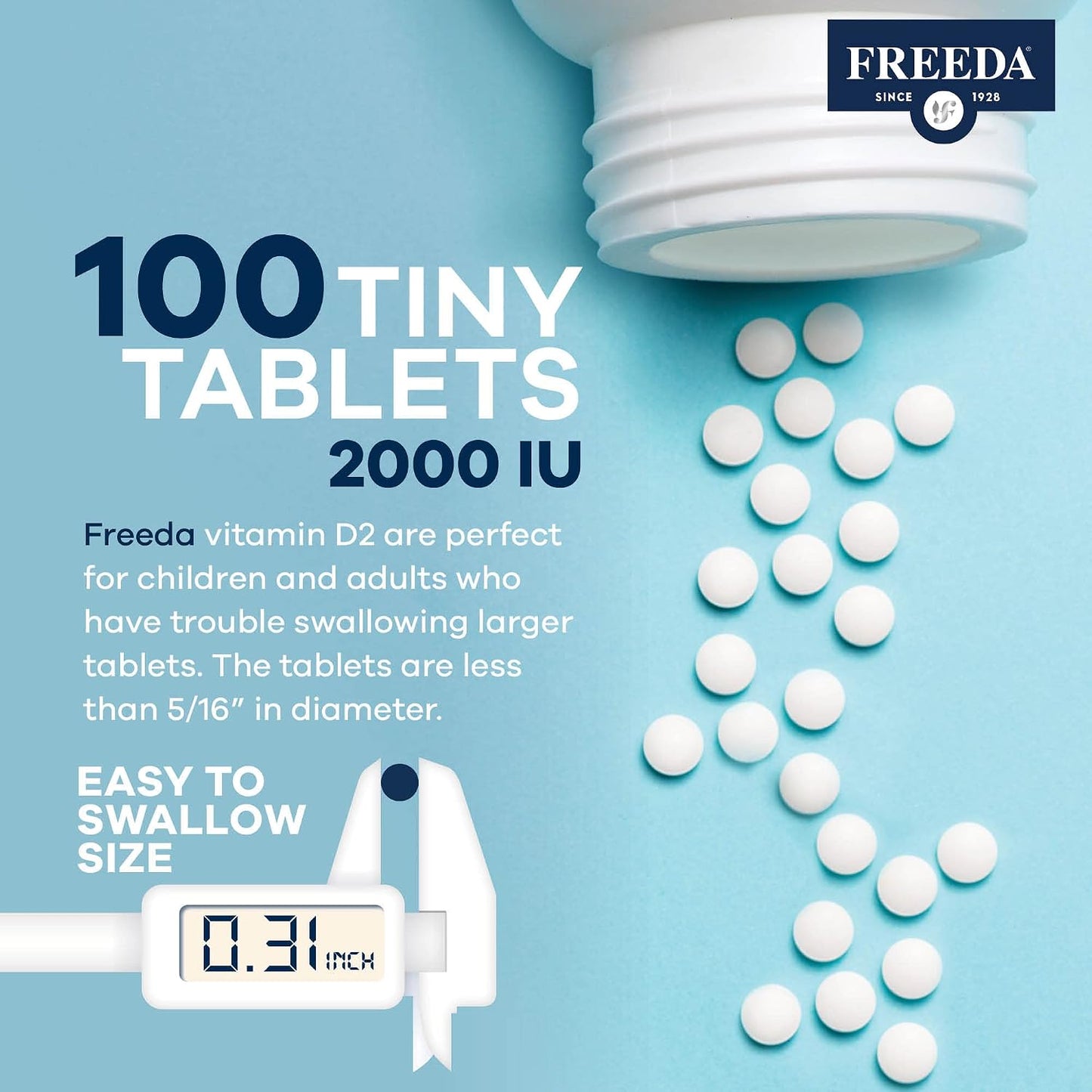 FREEDA Vitamin D2 2000 IU – Vegan Vitamin D for Bone Strength and Immune Support – 100 Small Tablets - görsel 3