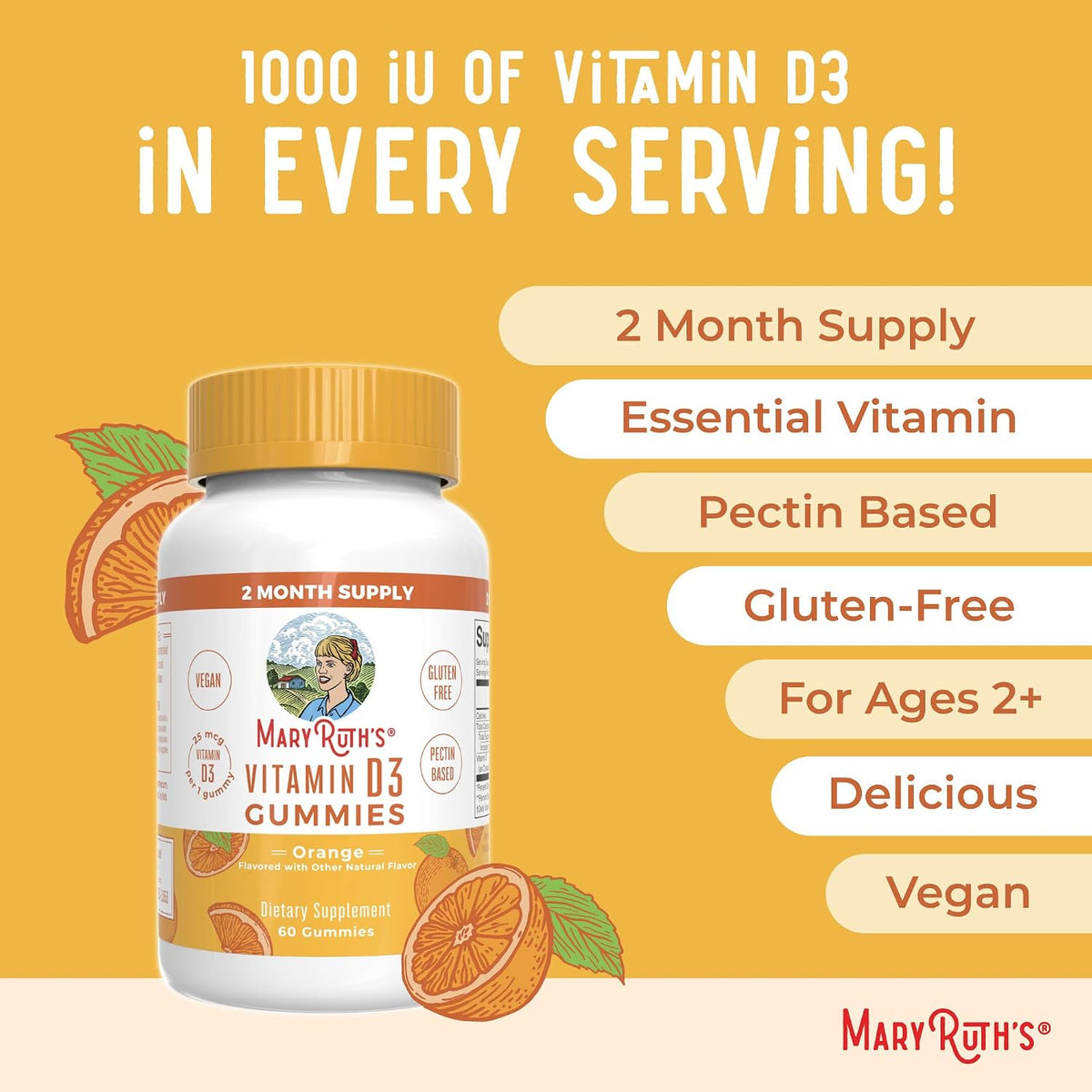 MaryRuth's Vitamin D3 Gummies | 1000 IU | Vegan, Non-GMO, Gluten-Free | 60 Gummies - görsel 7