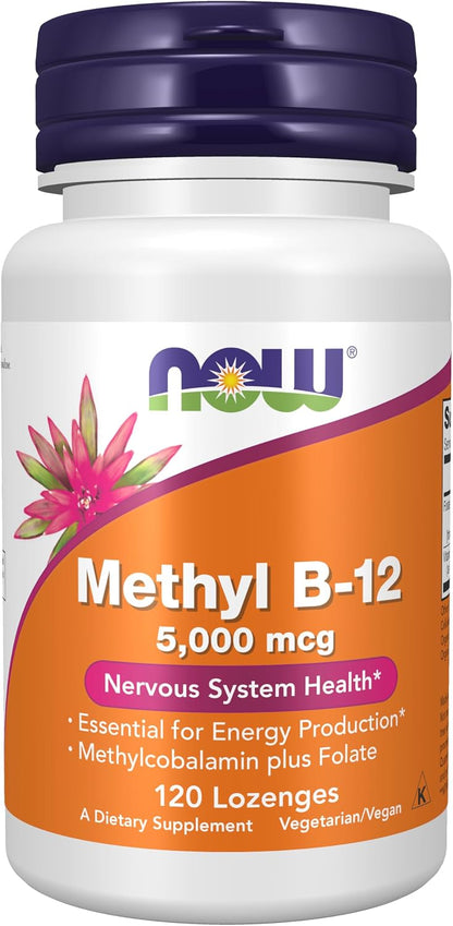 NOW Foods Supplements, Methyl B-12 (Methylcobalamin) 5,000 µg, Nervous System Support*, 60 Lozenges