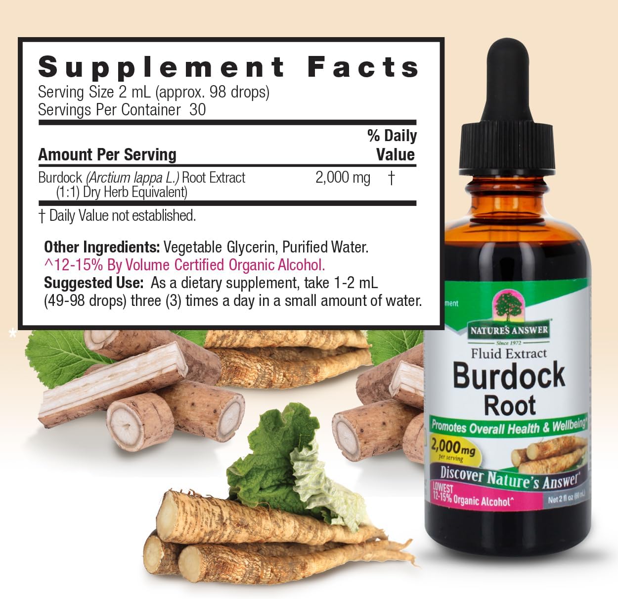 Nature's Answer Burdock Root Herbal Supplement - Super Concentrated, Low Alcohol, Gluten-Free - 60 ml - görsel 3