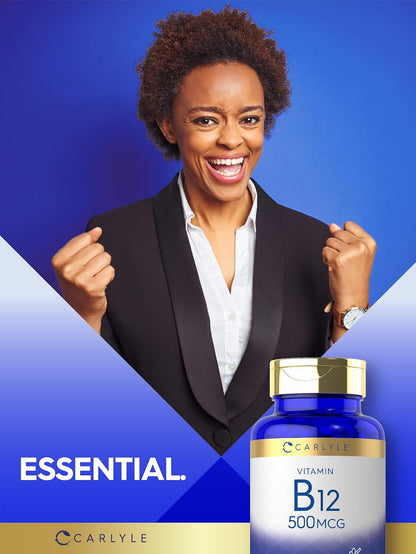 Carlyle Vitamin B-12 500mcg, 300 Tablets - Vegetarian, Non-GMO, Gluten-free