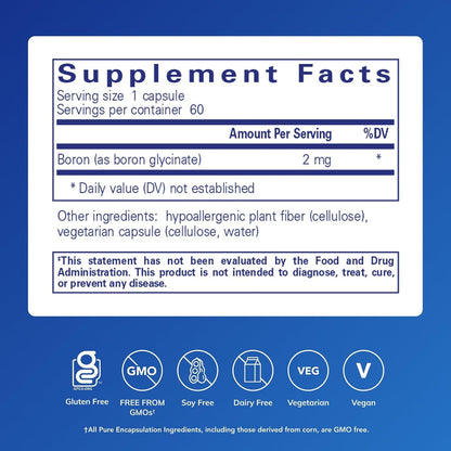 Pure Encapsulations Boron (Glycinate) | Supplement for Hormone Balance, Bone Strength and Health, Connective Tissue, and Nutrient Metabolism | 60 Capsules