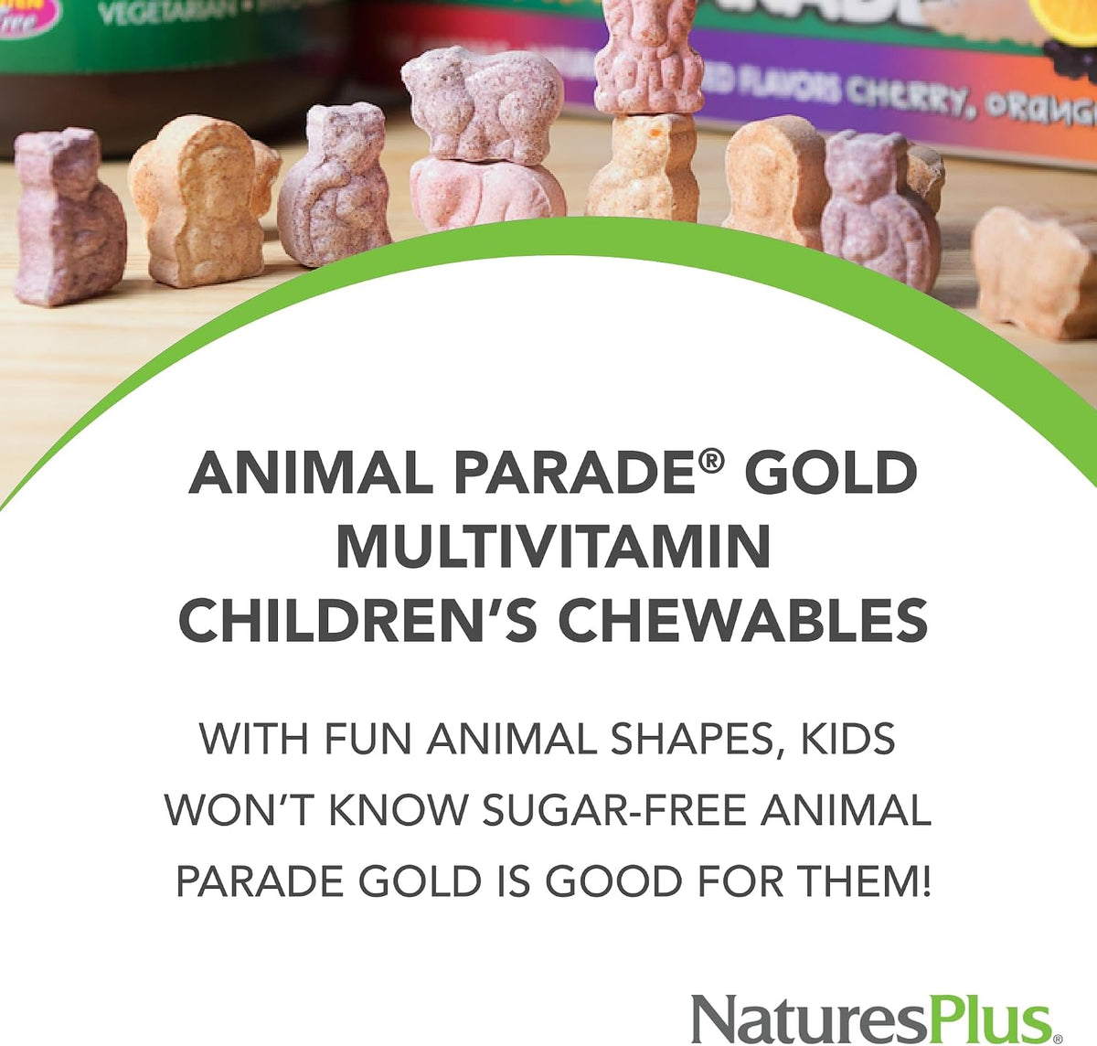 NaturesPlus Animal Parade Source of Life Gold Children's Multivitamin - Orange Flavour - 120 Chewable Tablets - görsel 3