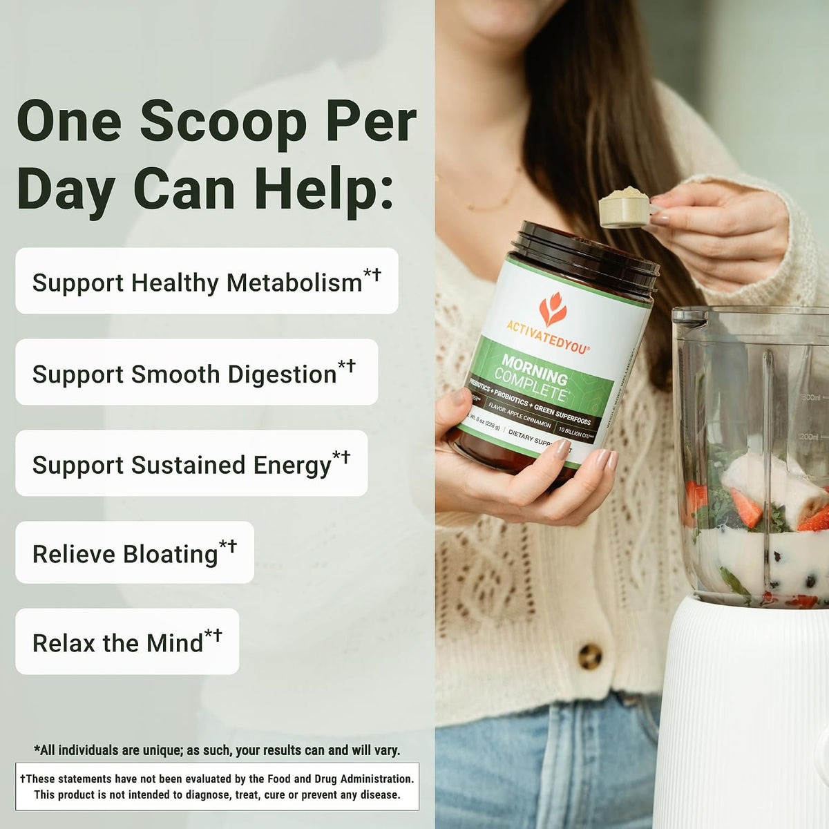 ACTIVATEDYOU Morning Complete Daily Wellness Greens Superfood Drink Mix – Apple Cinnamon, 30 Servings – Image 3