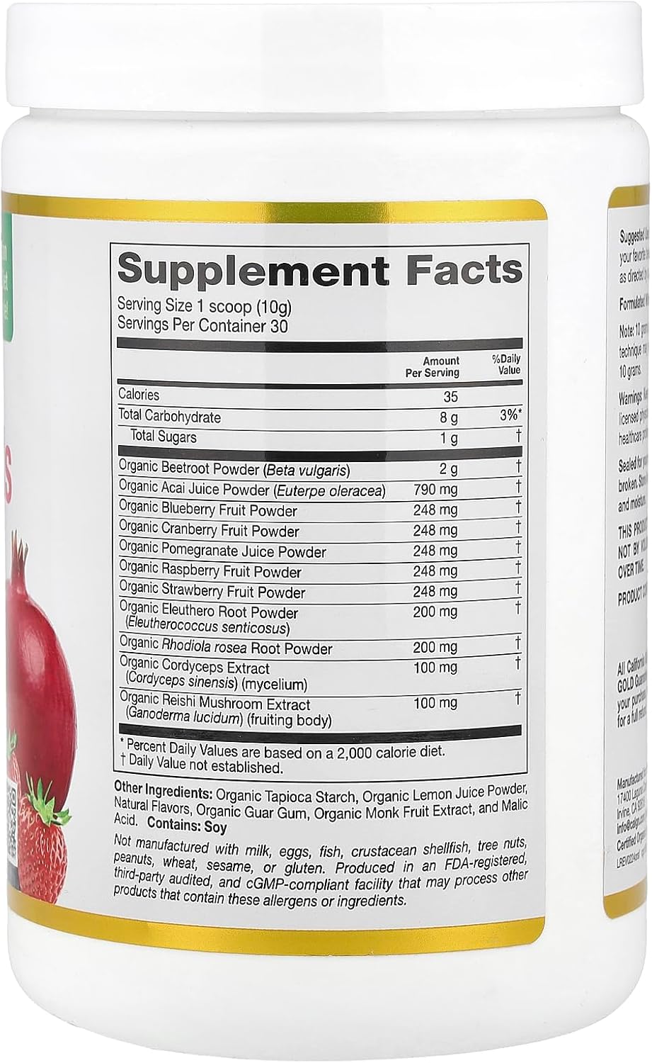 California Gold Nutrition Superfoods, Organic Red Superfoods with Organic Acai, Organic Blueberry, Organic Cranberry, and Organic Pomegranate Powders, Mixed Berry, 300 g - görsel 2