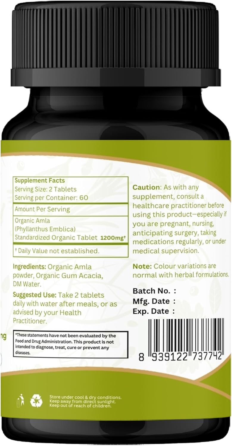 ORGANIC SPREE Amla Tablets – 1200 mg per Serving – Indian Gooseberry Food Supplement – USDA Organic – 120 Tablets (Pack of Two) - görsel 7