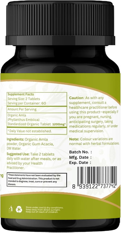 ORGANIC SPREE Amla Tablets – 1200 mg per Serving – Indian Gooseberry Food Supplement – USDA Organic – 120 Tablets (Pack of Two)