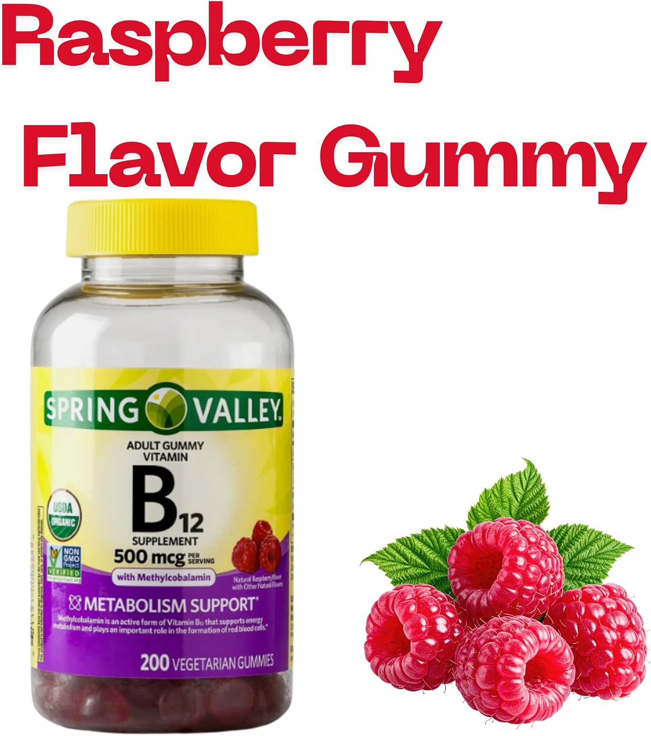 B12 500 mcg Spring Valley Raspberry Flavour Gummy Vitamins, 200 Count - görsel 5