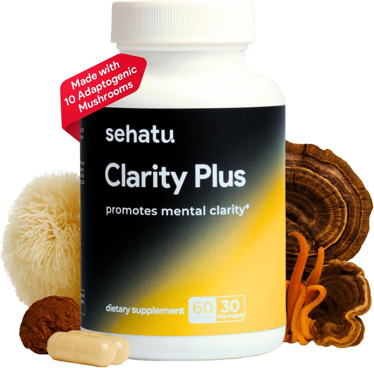 Clarity Plus Cognitive Wellness Supplement – 10 Adaptogenic Mushrooms for Mental Clarity & Focus (60 Capsules) - görsel 1