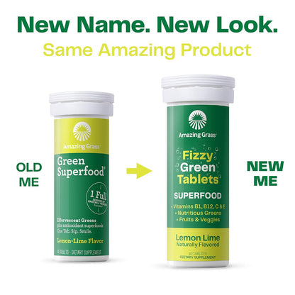 Amazing Grass Fizzy Green Tablets Superfood: Organic Green Superfood Fizzy Tablets, Lemon Lime, 30 Tablets (3 Tubes)